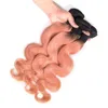 Offerte di fasci di capelli umani vergini brasiliani rosa Ombre con chiusura Dark Rooted 1B / Rose Gold Ombre 2Tone 4x4 Chiusura in pizzo con fasci di tessuto