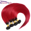 Cuticle Aligned Red Ombre Brazilian Virgin Hair Extensions Straight Colored Human Hair Bundles Dark Roots 1B Red Brazillian Ombre Weaves