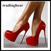 Red Round Toe Stiletto High Heels Platform Pumps Sexy Wedding Shoes 16cm size 34 to 40