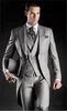 Manteau du matin de haute qualité gris clair marié Tuxedos Peak revers garçons d'honneur hommes mariage (veste + pantalon + gilet + cravate + foulard)