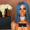 Human Hair Wig Quality Blue Silky Rechte Virgin Braziliaans Haar 130 Dichtheid Lace Front