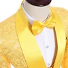 Collezione - Smoking da sposo jacquard giallo oro con un bottone e spacco laterale, blazer da uomo eccellente, completo da 3 pezzi (giacca + pantaloni + cravatta + gilet) 410