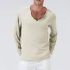 Ctton Blend Mens Long Sleeve V-Neck T-Shirts Retro Linen Hippie Shirt Beach Top Summer Streetwear Tee Shirts Homme Plus Size 3XL