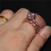 Vintage Vrouwen Ronde Cut 3CT Diamonique CZ Ringen Rose Gold Filled 925 Sterling Silver Flower Wedding Band Ring Set voor Vrouwen