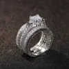 Victoria Wieck Vintage Moda Jóias Promoção 14kt Ouro Branco Princesa Corte Topaz Square Cz Diamond 3 em 1 Casamento Banda Anel Presente