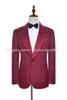 Custom Made GroomsMen Wine Patroon Bruidegom Tuxedos Sjaal Satijn Revers Mannen Pakken Side Vent Huwelijk / Prom Beste Man (Jack + Pants + Tie) K979