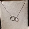 Klassisk Infinity Double Circle Pendantluxury Smycken Soild 100% 925 Sterling Silver Eternity Party Clavicle Chain Halsband för kvinnor gåva