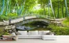 Özel Perakende Köprü Su Bambu Ormanı 3D Manzara Boyama Köprü Su Bambu Ormanı Kuş Mural