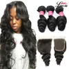 Brazilian Virgin hair Loose Wave Bundles With 4X4 Closure 3/4 Bundles Unprocessed Human Hair Bundles With Closure