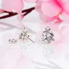 Cute Pink Enamel flower 925 Sterling Silver Stud Earring for Women fit Pandora Real Silver Jewelry Earrings gift