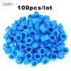 100 pièces bleu jaune en plastique tatouage encre tasses moyen pour tatouage permanent maquillage sourcil maquillage pigment conteneur bouchons accessoires jetables