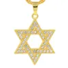 Hip Hop Men's Six-Star Pendant Necklace Gold Color Micro Pave Iced Out Cz Stones Star of David Pendant Halsband Gift