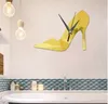 3D bricolage moderne horloge tridimensionnelle chambre horloge murale dames chaussures à talons hauts argent miroir horloge murale pour la décoration de la maison