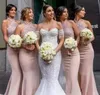 Blush Pink Halter Long Mermaid Bridesmaid Dresses Lace Top Sleeveless Formal Party Gowns Backless Floor-Length Custom Made Bridesmaid Gown