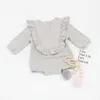 Mignon bébé fille barboteuse lâche coton gris à manches longues volants combinaison bébé vêtements nouveau-né barboteuses bébé Onesies Costume infantile enfants vêtements