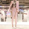 Fashion Women's Suit Jacket and Pants Two Pieces Formal Shrug Shoulder Oblique Button Blazer Suits Slim M18050704