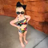 Família Roupas Combinando Mãe e filha roupas de banho 2018 Mãe e filha Swimsuit Listrado flor Biquinis 2 pçs / set BY0176