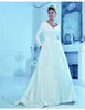 A-line Атласные скромные свадебные платья с карманами с длинными рукавами V-образным вырезом на спине Простой кантри-вестерн LDS Свадебное платье со скидкой