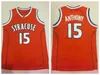 빈티지 NCAA 15 Carmelo Anthony College Syracuse 오렌지 농구 유니폼 # 22 오크 힐 고등학교 스티치 셔츠 저지 S-XXL