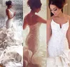 Sexy 2017 Wedding Dresses Mermaid Lace Up Organza Chapel Ruffles Train Lace Applique 2017 Bridal Gowns Custom Made Plus Size Wedding Dresses