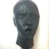 Novo design 3D látex máscara humana capuzes olhos fechados capuz fetiche com boca vermelha bainha língua nariz tubo espessura 10mm8850991