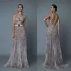 Berta 2019 A Line Backless Prom Dresses Luxury Beaded Jewel Neck Abiti da sera convenzionali Illusion Long Sweep Train Pageant Abito da tappeto rosso