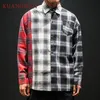 KUANGNAN Patchwork Plaid Camicia da uomo manica lunga Casual Slim Fit Hip Hop Streetwear Camicia da uomo Uomo Abbigliamento casual 2018