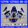 Body For YAMAHA Fortuna silver hot YZF R6 98 YZF600 YZFR6 98 99 00 01 02 230HM.16 YZF 600 YZF-R600 YZF-R6 1998 1999 2000 2001 2002 Fairings