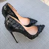セクシーなレディレアル写真Luxuraカジュアルデザイナーファッション女性の靴黒印刷さのつま先のスティレットストリッパーハイヒールPROMイブニングポンプ大型44 12cm