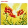 HELLOYOUNG Peinture numérique huile peinte à la main peinture Six fleurs par numéros peintures à l'huile défiler peintures photo dessin