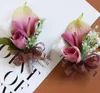 Boutonniere Wedding Corpetti e Boutonnieres Nastro Rose Callas Fiore di seta Sposo Uomo Mariage Accessori