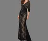 Applique Crystal Black Elegant Fashion V-Neck Half Sleeve Beaded Lace Appliques Mermaid Long Evenign Mother Of The Bride Dresses HY1540