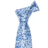 Bleu ciel avec des fleurs blanches petit frais hommes cravate mouchoir boutons de manchette ensemble soie affaires décontracté fête cravate jacquard tissé N-502273q