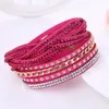 Koreanska Kvinnor Crystal Wrap Wristband MultiLayer Velvet Läder Diamant Armband Bangle Band Manschett för Girl Fashion Smycken Gift