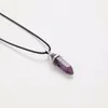 24Colors Hexagonal Crystal Pink Purple Quartz Natural Stone Pendant PU Leather Chains Chakra Necklace For Women Fine Jewelry