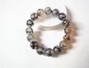 10MM Natural Black Dragon Veins Agate Round Gemstone Stretchy Bangle Bracelet