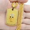 Hip Hop skull tag gold Pendants Necklaces & Pendants Bling Bling Iced Out Crystal Necklaces Stainless Steel Rope Chain