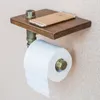 Vintage Wood Paper Holders Bathroom Shelves Industrial Retro Iron Toilet Paper Holder Bathroom Hotel Roll Tissue Hanging Rack Wooden Shelf