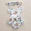 2018 New Summer Girls Barboteuses 2 pcs Ensembles Bébé Cerf Imprimé Romper Manches Nouveau-Né Mouche Barboteuse + Bandeau Enfants Combinaisons Vêtements D'escalade