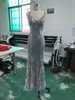 2018 Seksi zarif V Neck Spahetti kayışları payetler denizkızı uzun balo elbisesi gümüş sırtsız gece elbiseler kadın maxi parti elbisesi 331m