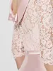 Light rose élégante A-Line Satin Satin Soitin Soirée Robe de soirée Robes Dentelle Top 3/4 Manches U-Retour avec robe de bal d'arc