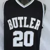 Mens Butler Bulldogs Gordon Hayward College Баскетбол майки винтажные черные # 20 сшитые рубашки S-XXL