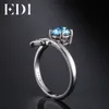 EDI Natural Blue Topaz Gemstone Pure 925 Sterling Silver Ring for Women Leaf Form 6mm runda fina smycken Y18927049237845