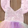 Ins Jednorn Cekinowy Baby Girl Princess Tutu Sukienka Rainbow Color Koronki Boutique Romper Maluch Odzież Party Wedding Flower Girls Sukienki