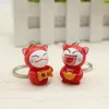 2018 key chain Lovely Cartoon Maneki Neko Lucky Cat mini plastic Toy Keychain For Children's Gift Purse Charms Pendant key ring