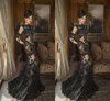 Murad Full Zuhair 2019 Black Mermaid Prom Dresses Jewel Neg Long Sleeves Lace Applique 형식 파티 이브닝 ​​가운을 통해 보입니다.