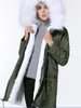 Female snow coats White raccoon fur trim white rabbit fur lining army green canvas long Germany flag Embroidery parkas