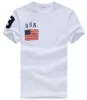 Sommar T-shirts USA Flagga med stor ponny bomull T-shirt O-Neck Sport Tees Top Navy Blue White Red S-XXL