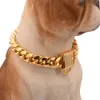 Pet Dog Accessory Stainless Steel Miami Cuban Link Chain Puppies Big Dogs Collar Chains Animal Huntaway Neck Chains Spring Lock With CZ 14mm
