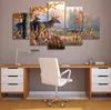 Imperméable à l'eau 5 pièces Spray toile Art peinture murale décorative Animal cerf image modulaire pour salon décor à la maison sans cadre